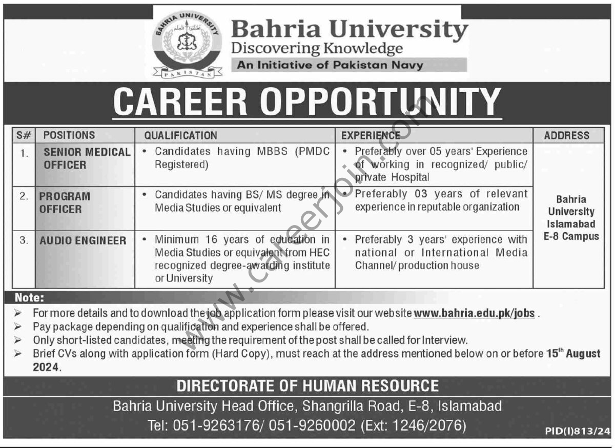 Bahria University Jobs 04 August 2024 Dawn 1