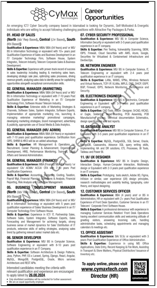 CyMax Technologies Jobs 11 August 2024 Express Tribune 1