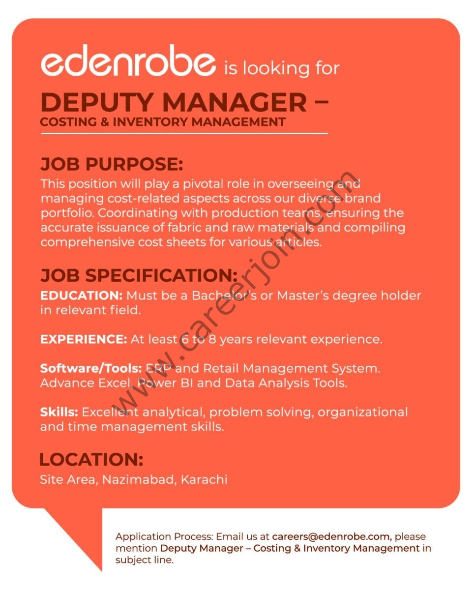 Edenrobe Jobs Deputy Manager Costing & Inventory Management 1