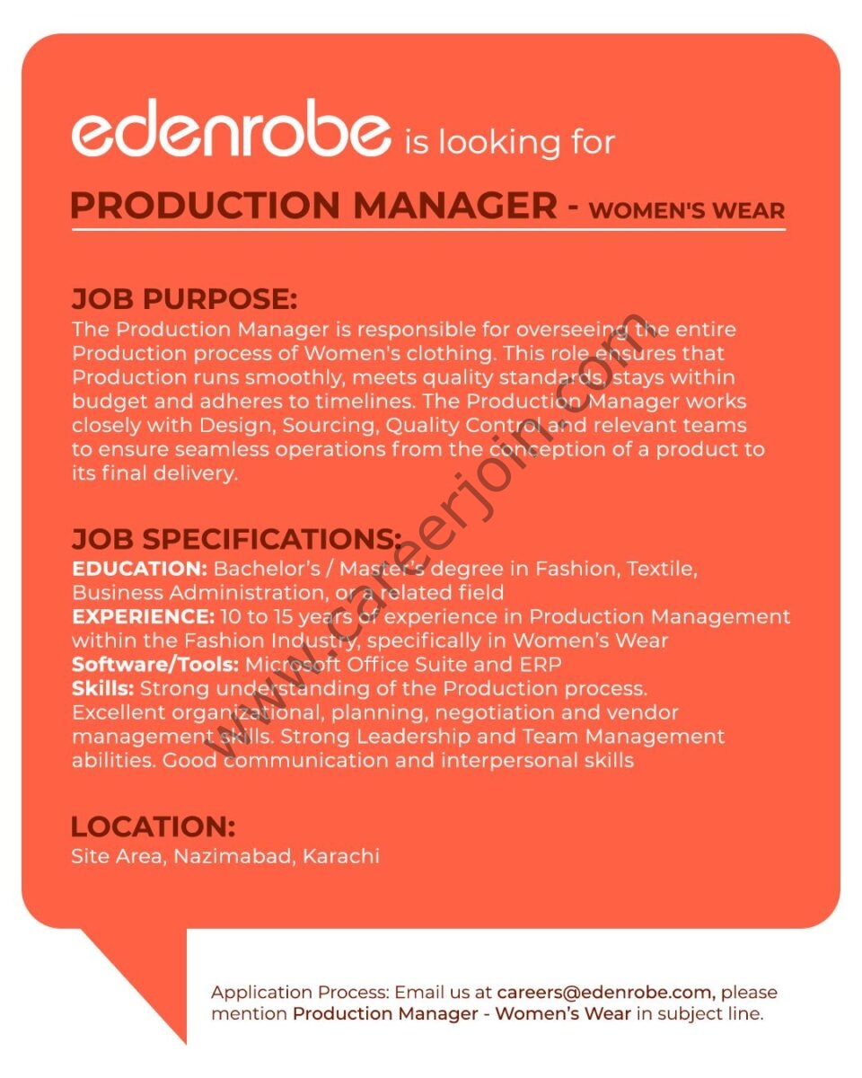 Edenrobe Jobs Production Manager  1