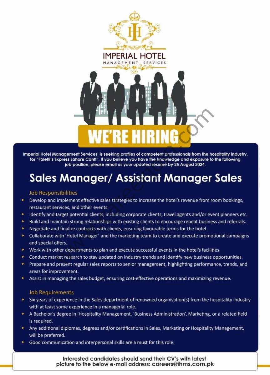 Imperial Hotel Management Services Jobs Sales Manager / Assistant Manager Sales 1