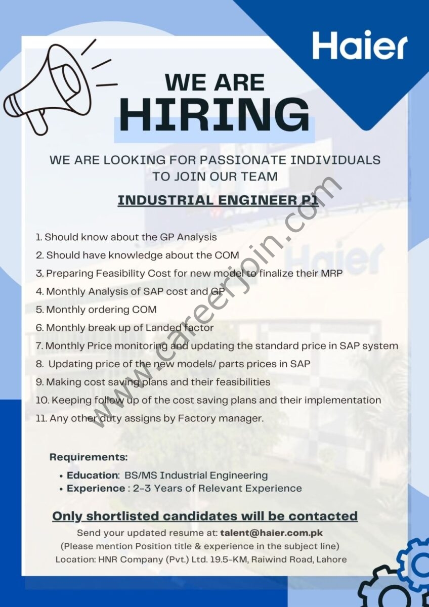 Haier Pakistan Jobs August 2024 2