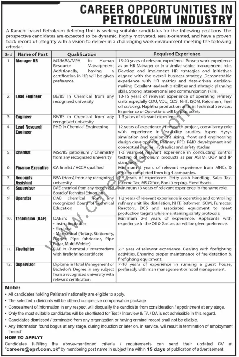 Karachi Based Petroleum Refining Unit Jobs 11 August 2024 Dawn 1