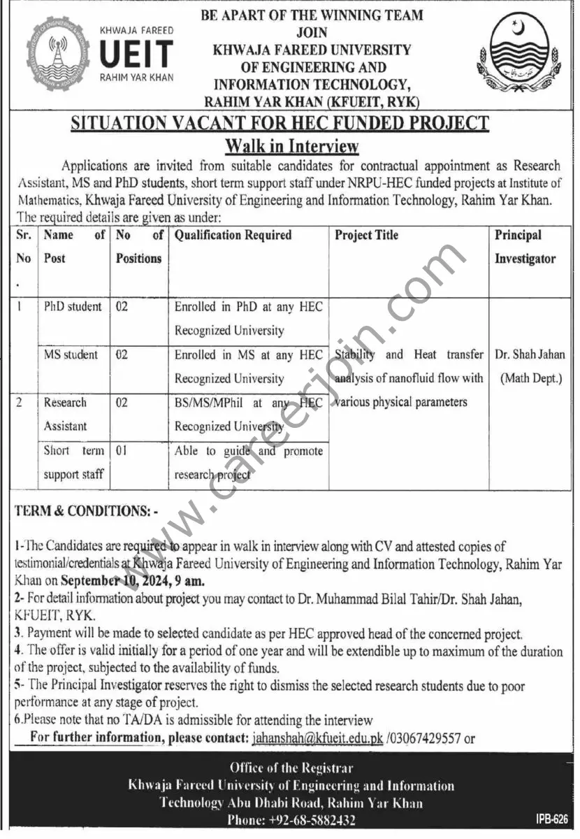 Khwaja Fareed University of Engineeing & Information Technology Jobs 29 August 2024 Dawn 1