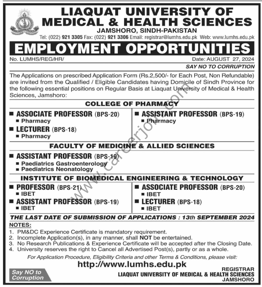 Liaquat University of Medical & Health Sciences Jobs 29 August 2024 Dawn 1