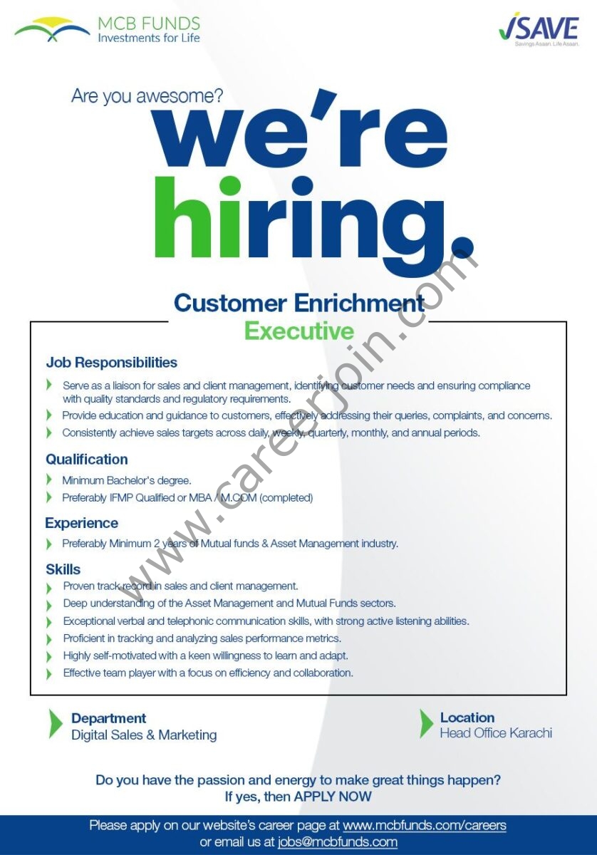 MCB Funds Jobs Customer Enrichment Executive 1