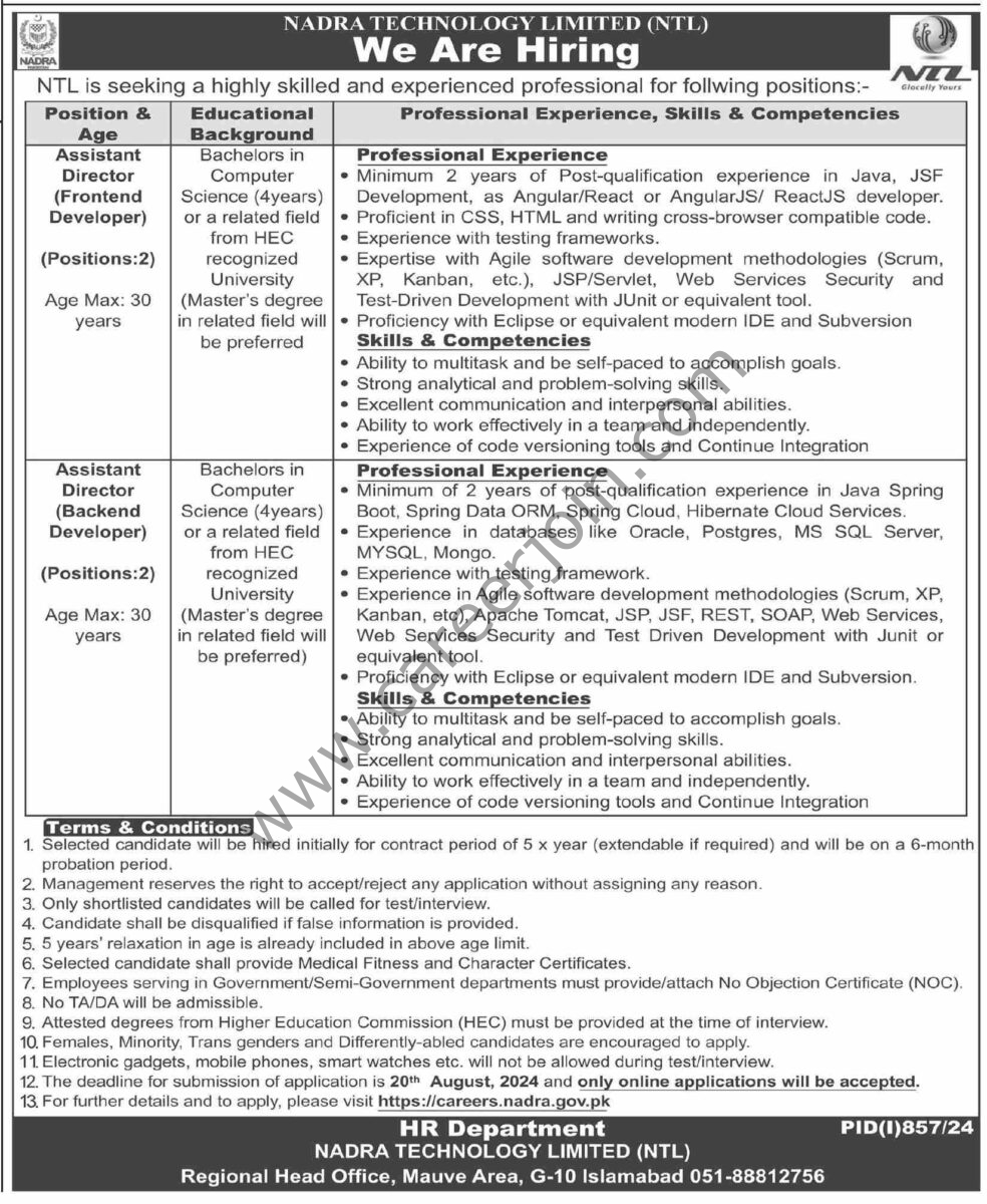 NADRA Technology Ltd NTLJobs 07 August 2024 Dawn 1