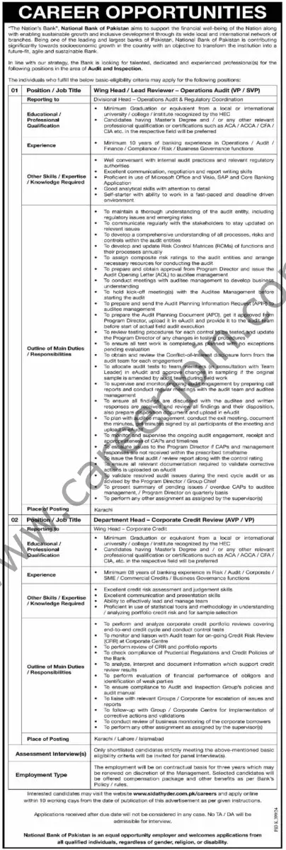 National Bank of Pakistan NBP Jobs 11 August 2024 Dawn 1