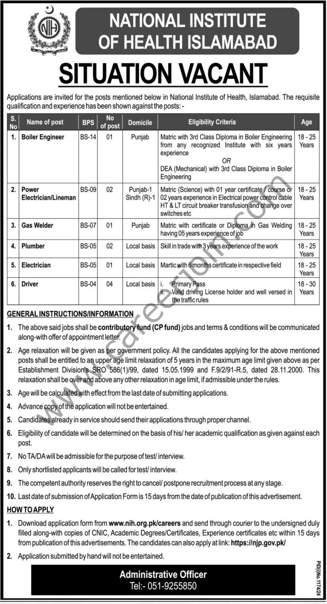 National Institute of Health Islamabad NIH Jobs 18 August 2024 Express Tribune 1