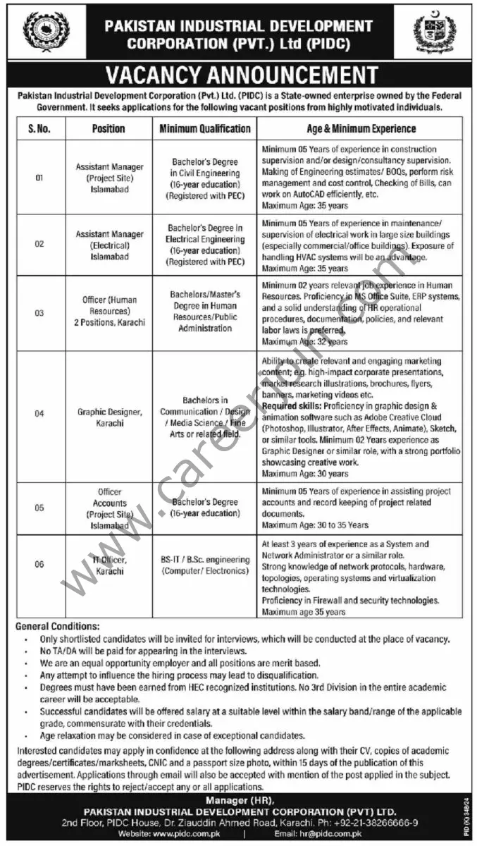 Pakistan Industrial Development Corp Pvt Ltd PIDC Jobs 10 August 2024 Dawn 1