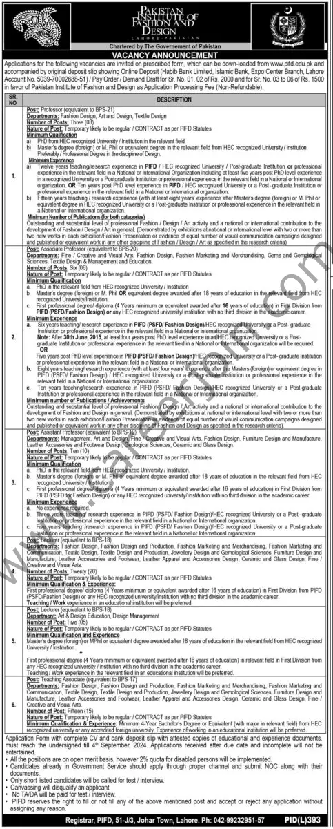 Pakistan Institute of Fashion & Design Jobs 11 August 2024 Express Tribune 1