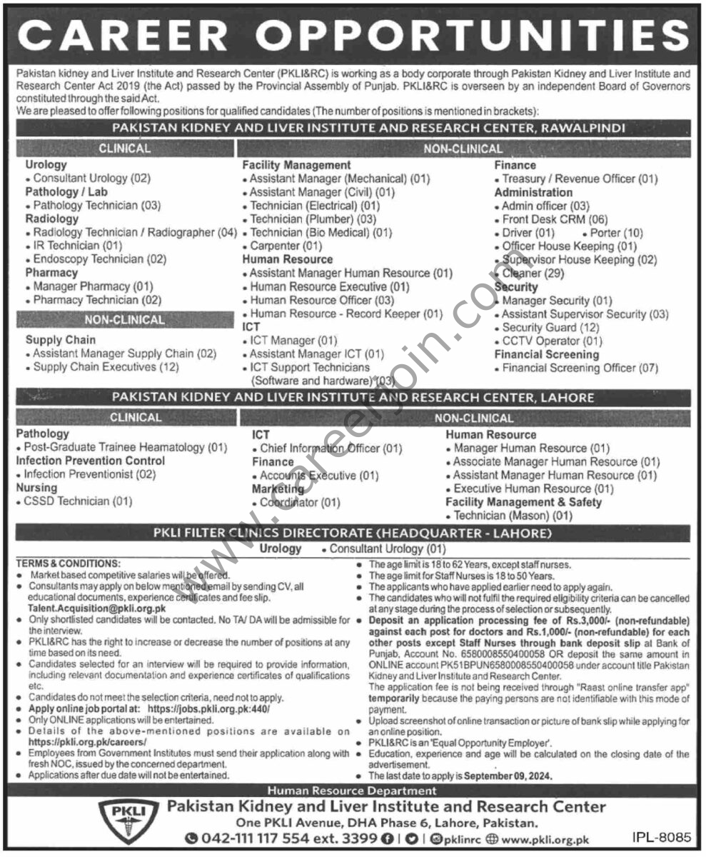 Pakistan Kidney & Liver Institute & Research Center Jobs 28 August 2024 Dawn 1