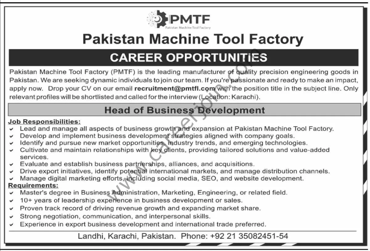 Pakistan Machine Tool Factory Jobs 18 August 2024 Dawn 1