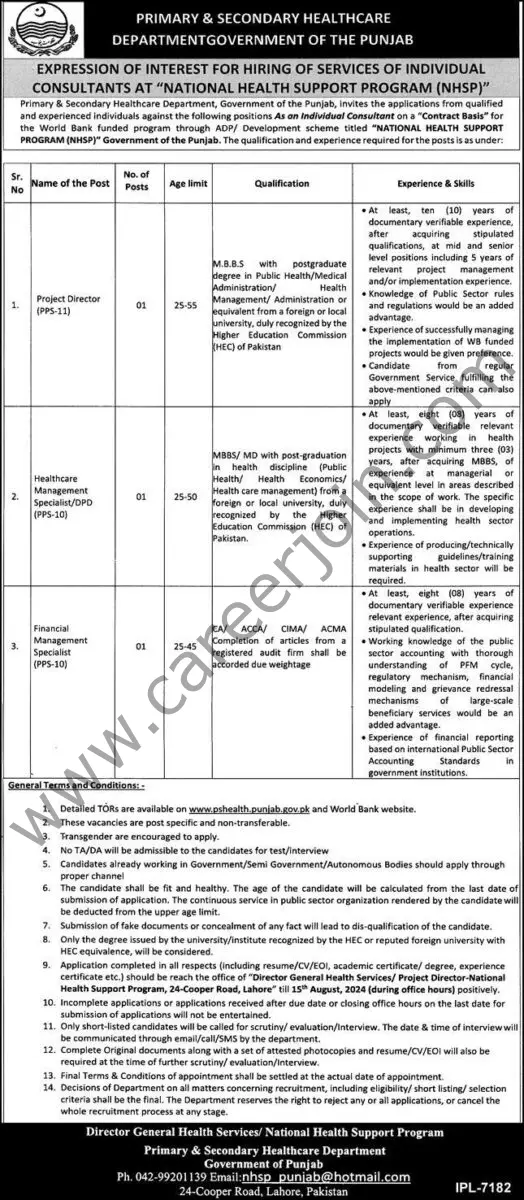 Primary & Secondary Healthcare Dept Punjab Jobs 01 August 2024 Express 1