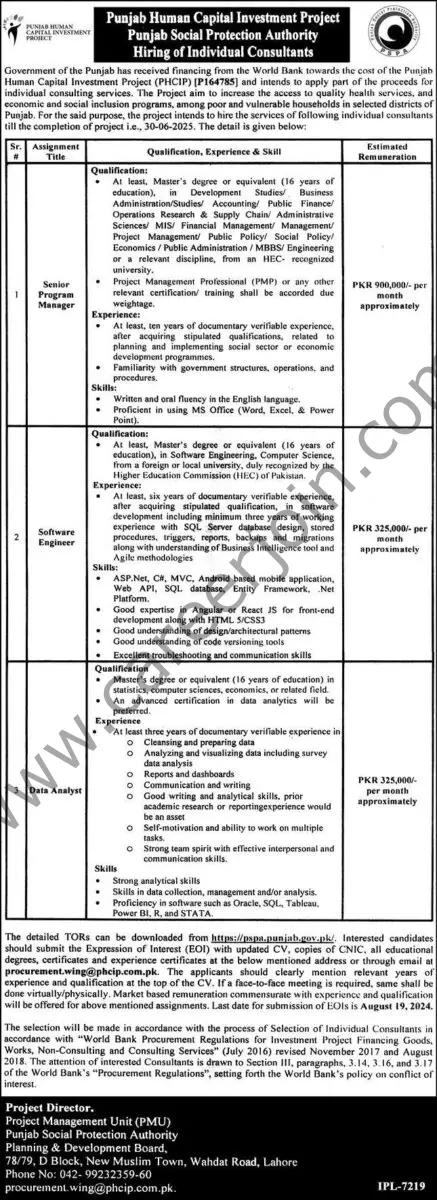 Punjab Social Protection Authority PSPA Jobs 02 August 2024 Express 1