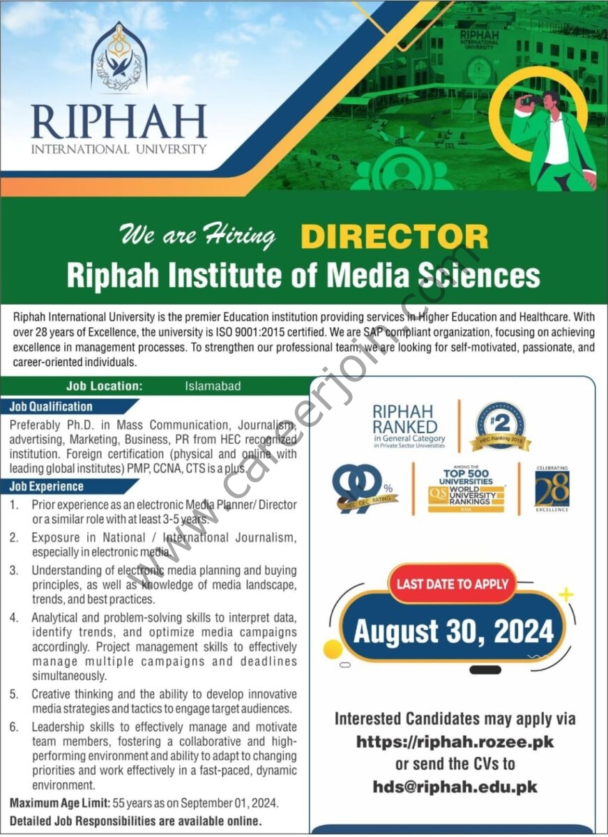 Riphah International University Jobs Director  1