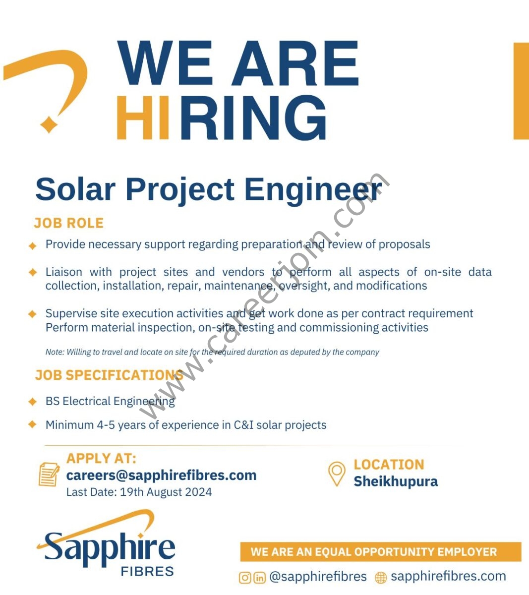 Sapphire Fibres Limited Jobs Solar Project Engineer 1