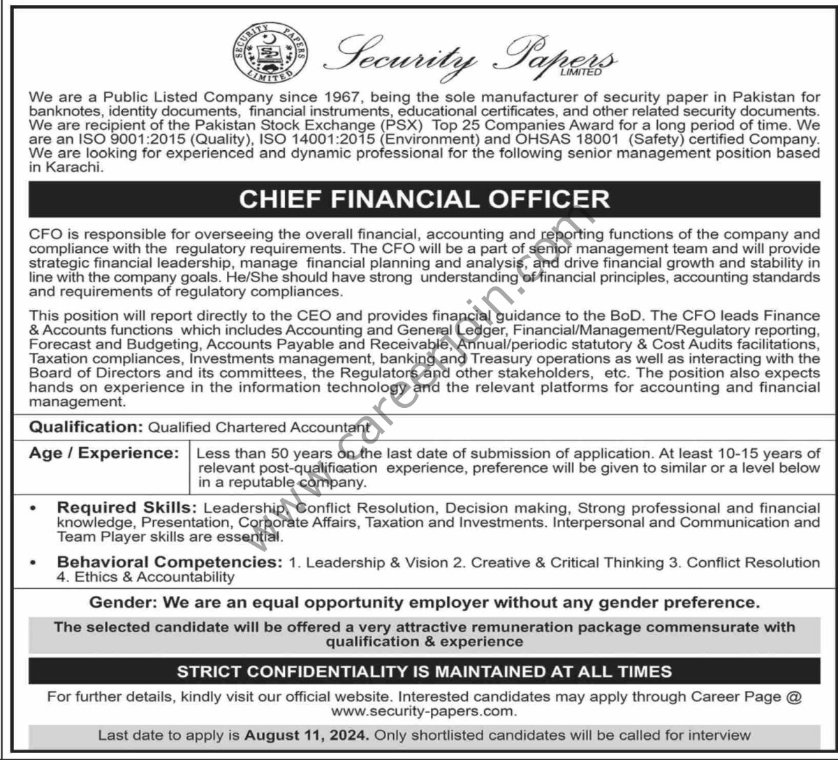 Security Papers Ltd Jobs 04 August 2024 Dawn 1