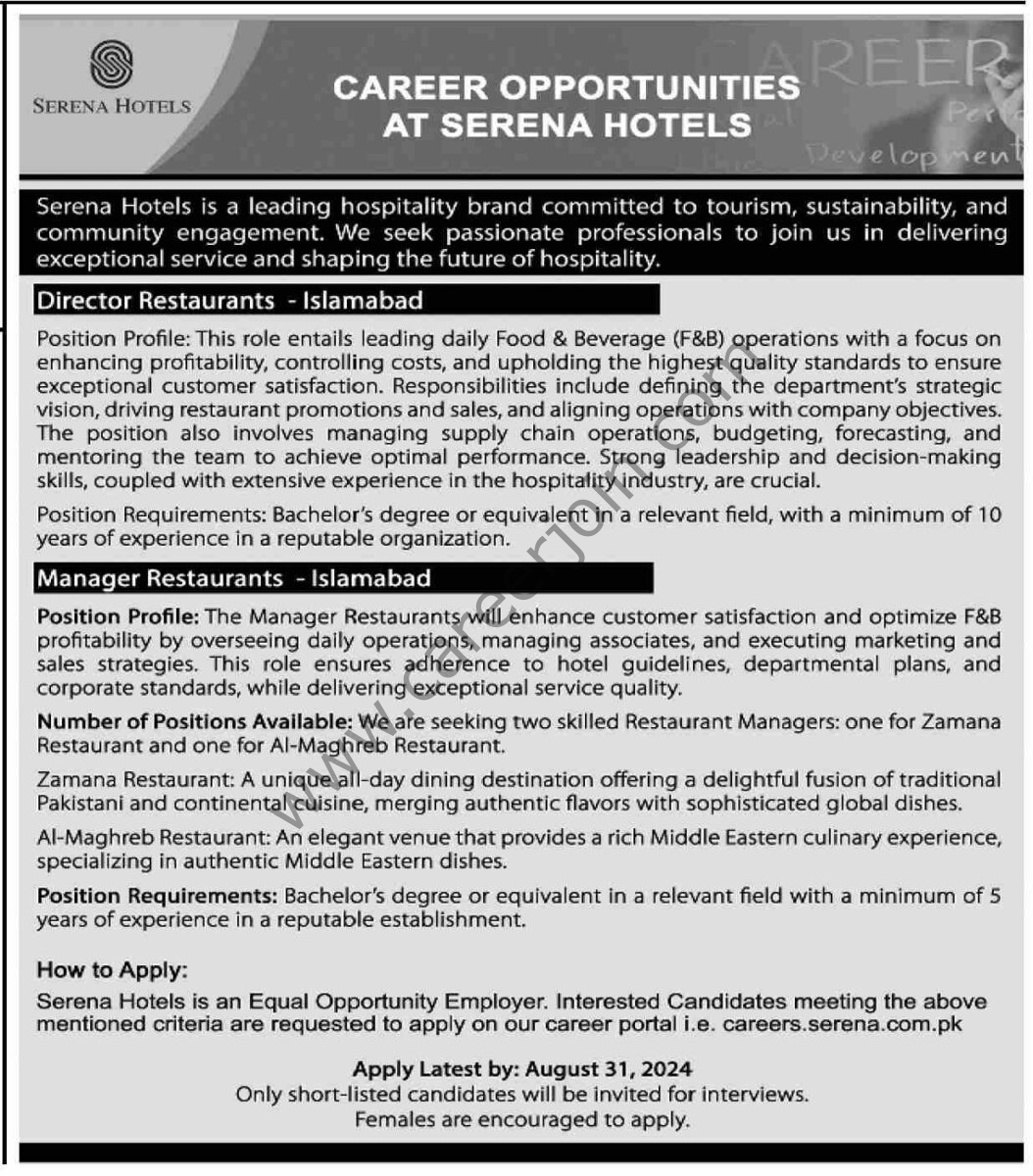 Serena Hotels Jobs 18 August 2024 Dawn 1