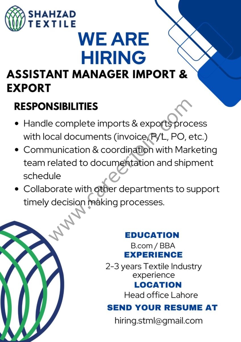 Shahzad Textile Jobs September 2024 2