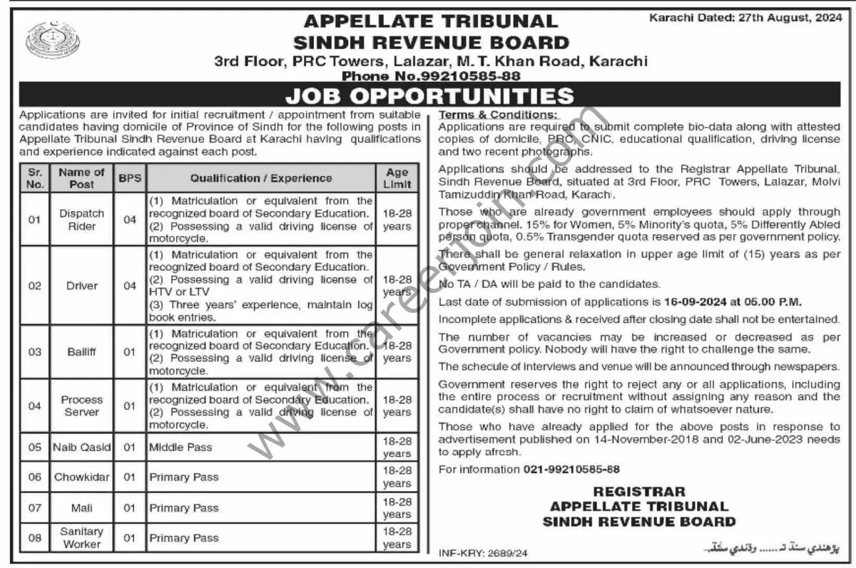 Sindh Revenue Board Jobs 29 August 2024 Dawn 1