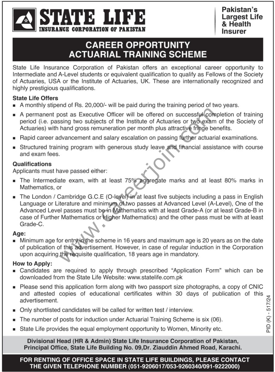 State Life Insurance Corporation of Pakistan Jobs 25 August 2024 Express Tribune 1