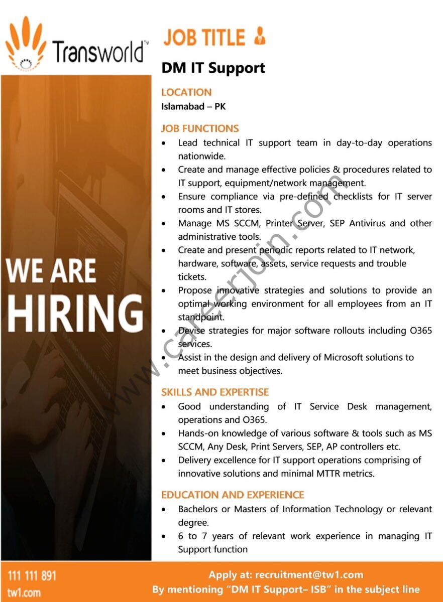 Transworld Associates Jobs DM IT Support  1