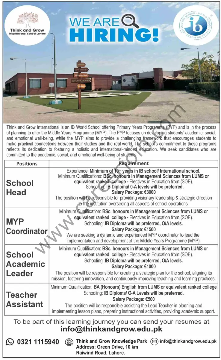 Think & Grow International School Lahore Jobs 04 August 2024 Dawn 1