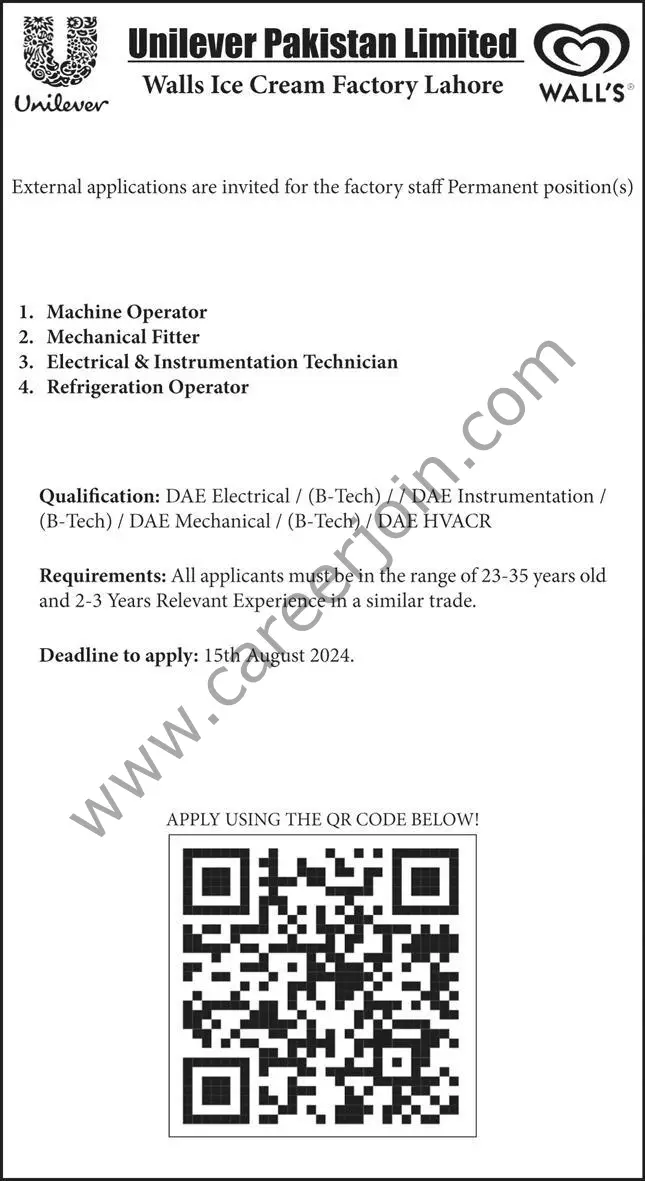 Unilever Walls Ice Cream Factory Jobs August 2024