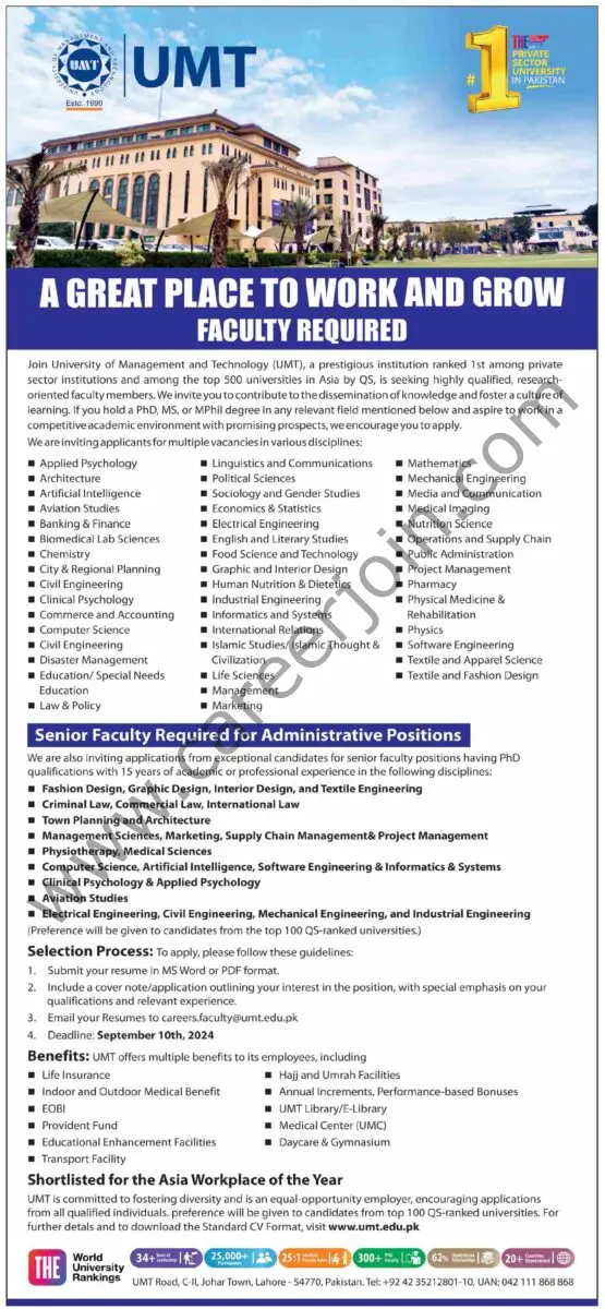 University Of Management Technology UMT Jobs 25 August 2024 Dawn 1