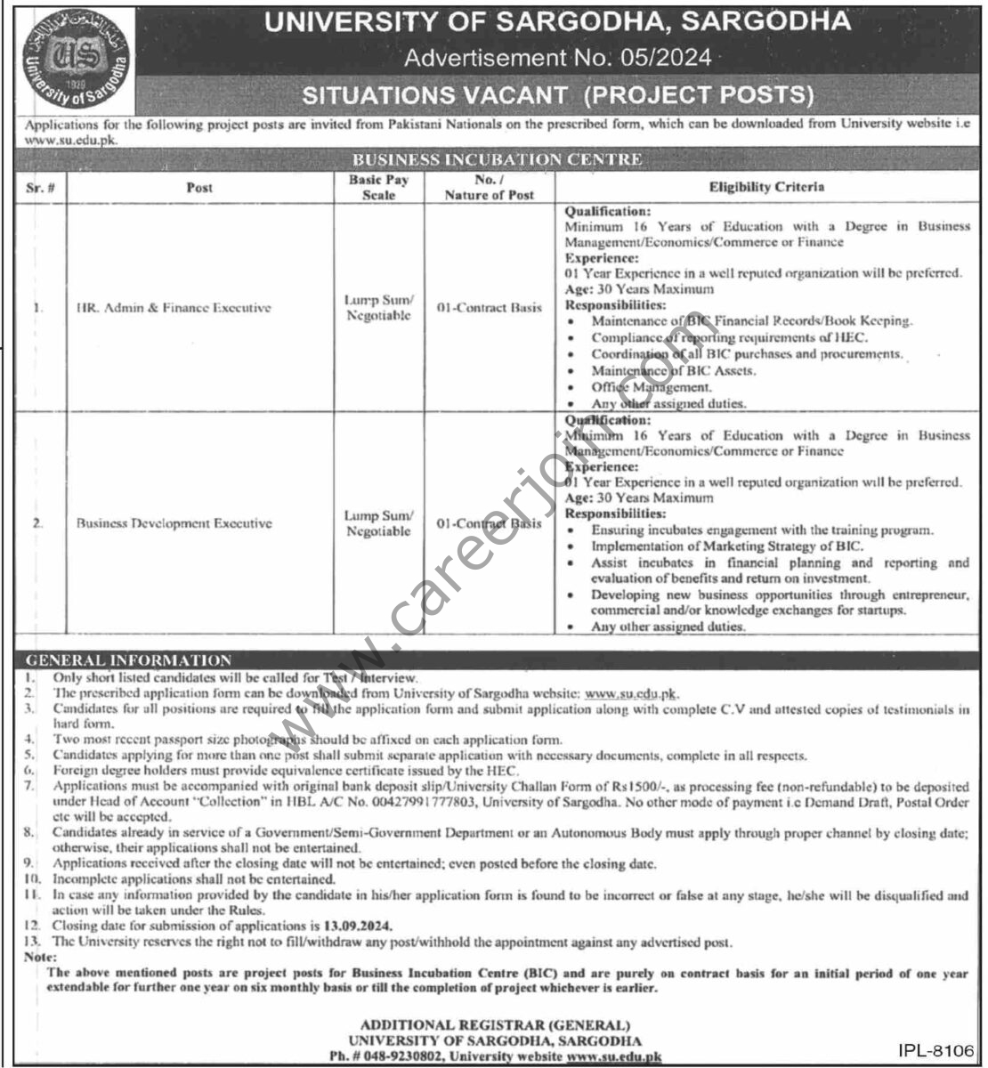 University of Sargodha Jobs 28 August 2024 Dawn 1