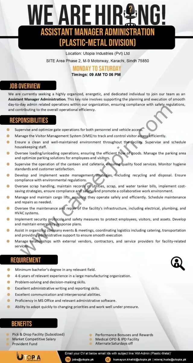 Utopia Industries Jobs Assistant Manager Administration 1