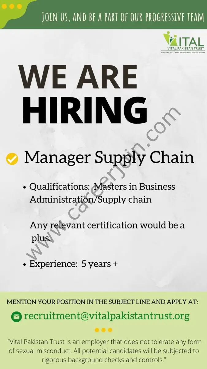 Vital Trust Pakistan Jobs Manager Supply Chain 1