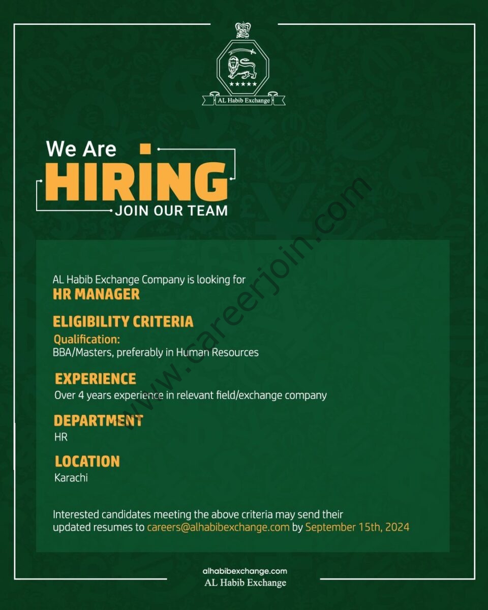 AL Habib Exchange Company Jobs HR Manager 1