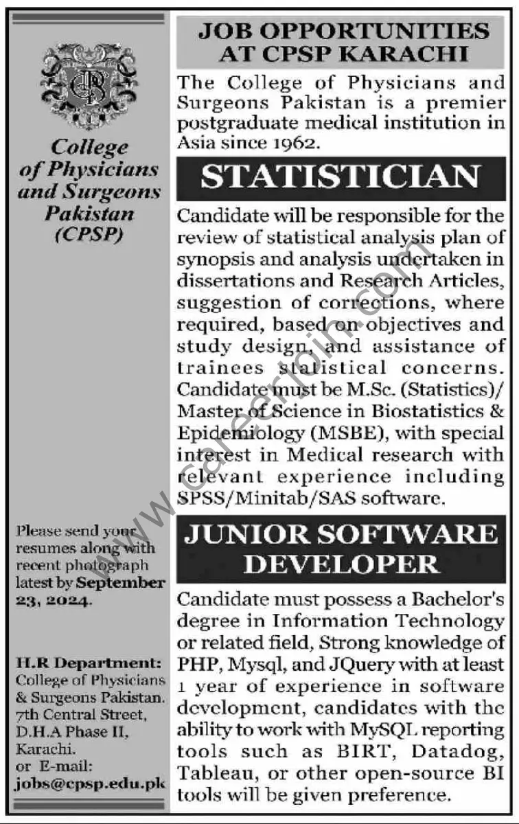 College of Physicians & Surgeons CPSP Jobs 08 September 2024 Dawn 1