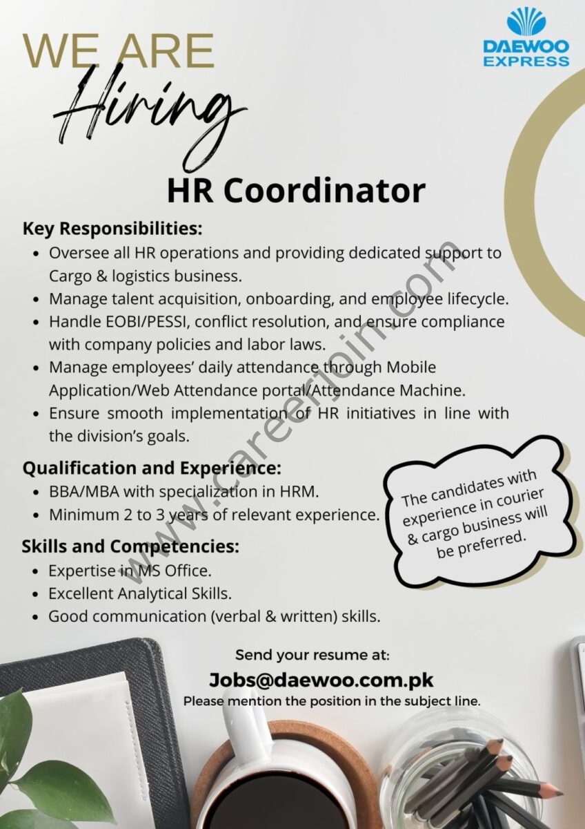 Daewoo Express Jobs HR Coordinator 1