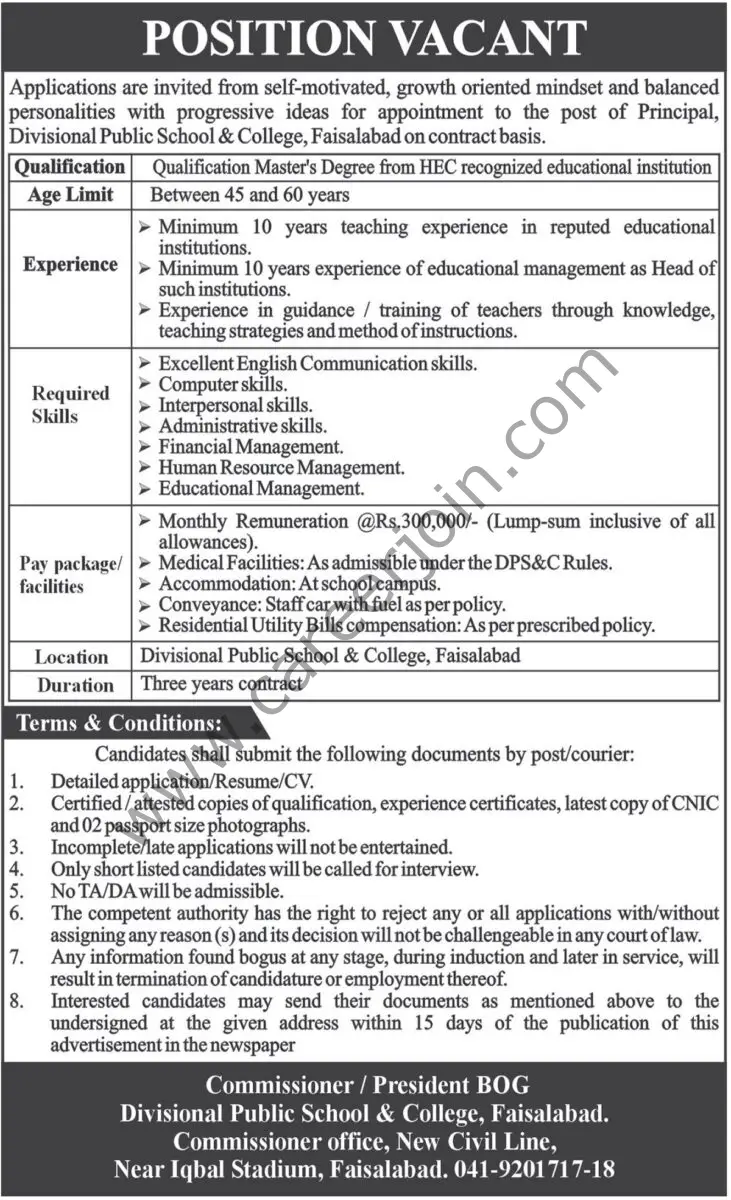 Divisional Public School & College Faisalabad Jobs 03 September 2024 Express Tribune 1