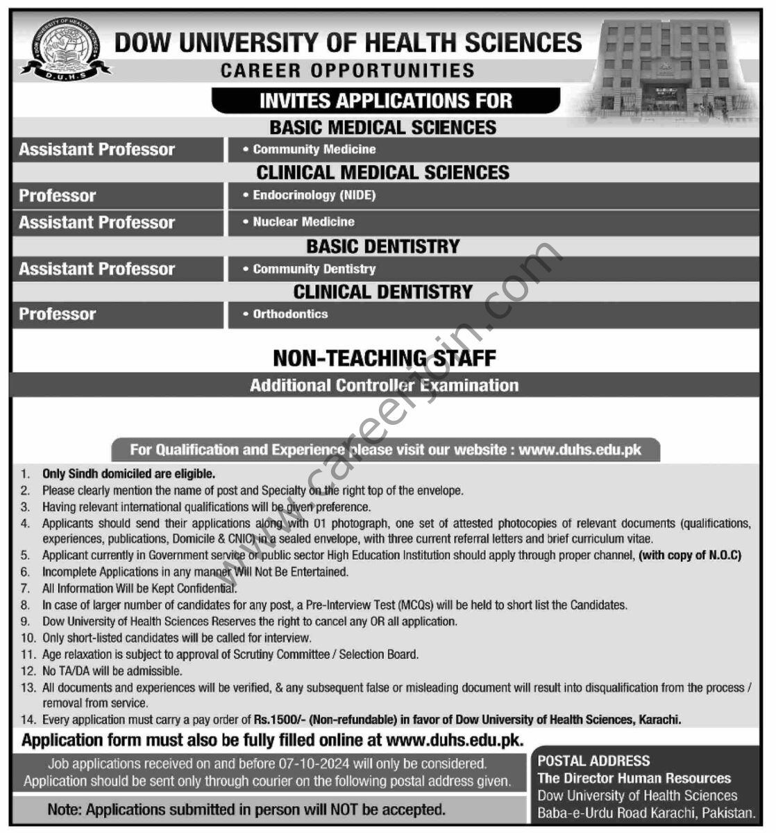 Dow University of Health Sciences Jobs 22 September 2024 Dawn 1