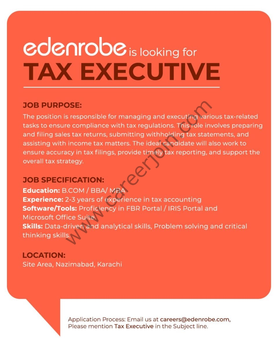 Edenrobe Jobs Tax Executive 1