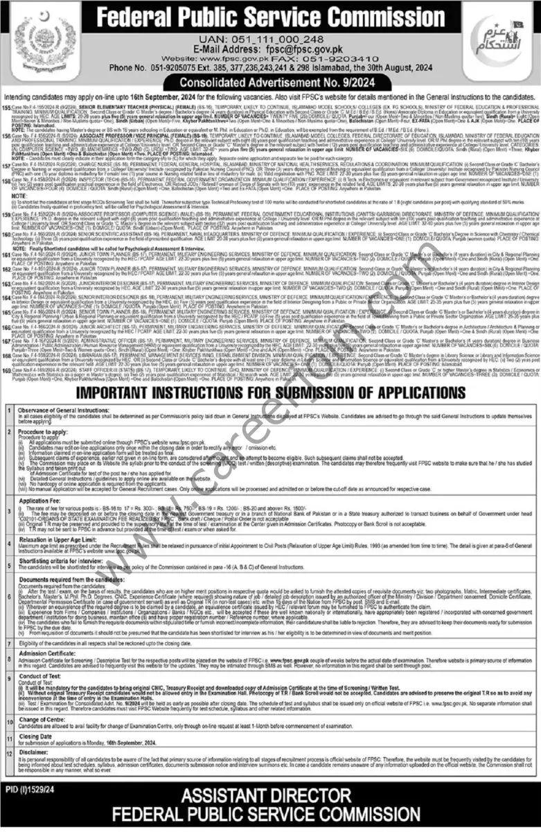 Federal Public Service Commission FPSC Jobs 01 September 2024 The News 1