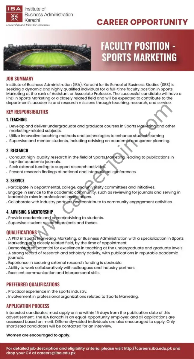 Institute of Business Administration IBA Jobs Faculty Position Sports Marketing 1