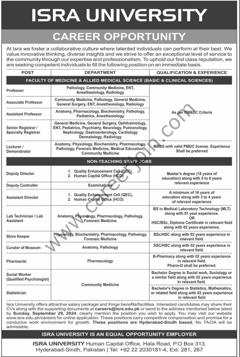 ISRA University Jobs 15 September 2024 Dawn 1