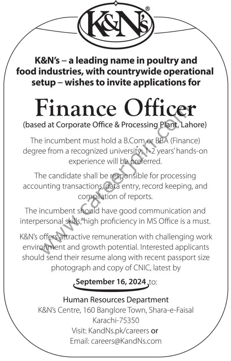 K&N's Pakistan Jobs Finance Officer 1