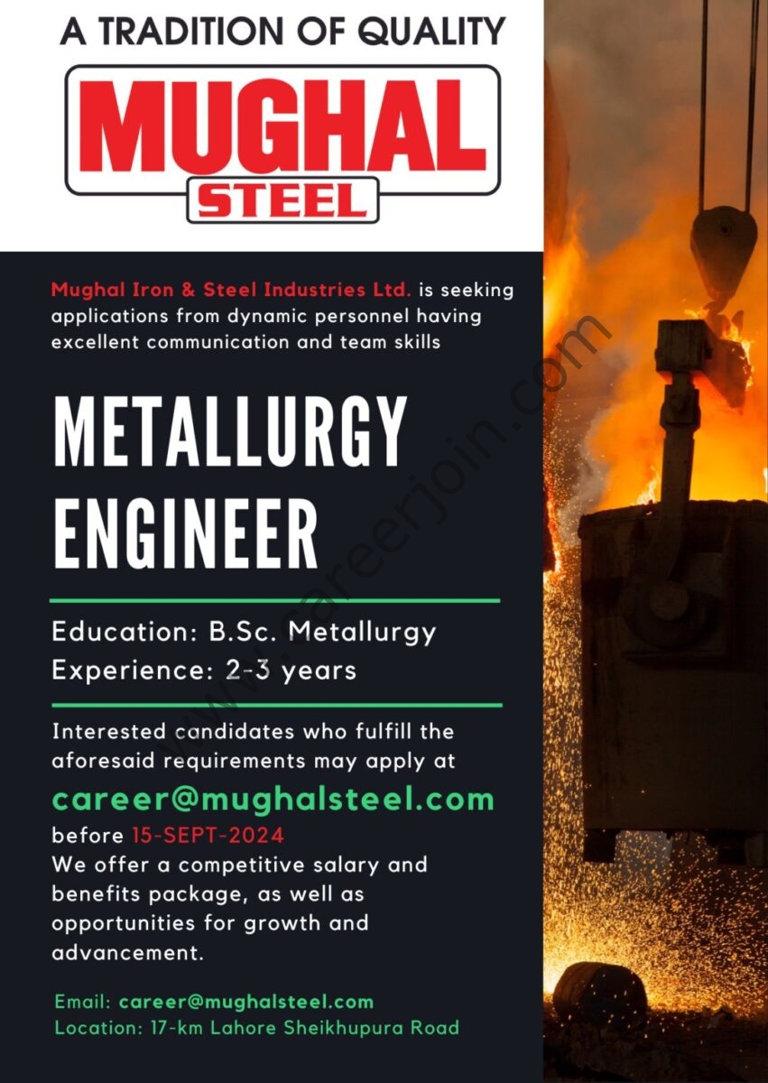 Mughal Iron & Steel Industries Ltd Jobs Metallurgy Engineer 1