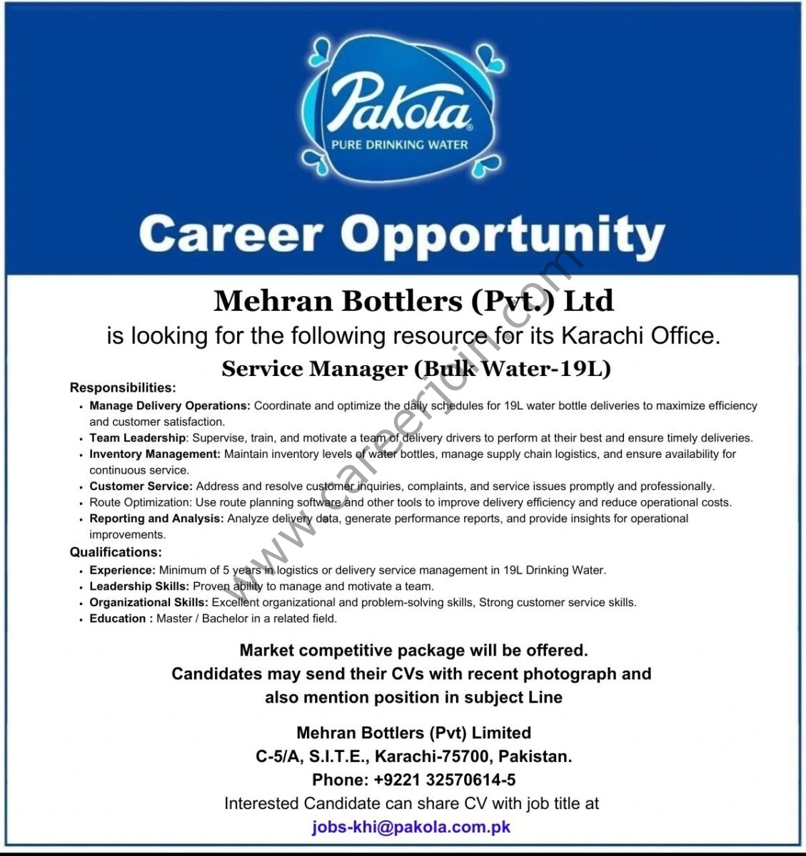 Pakola Mehran Bottlers Pvt Ltd Jobs October 2024 2