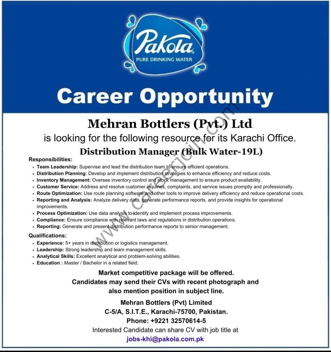 Pakola Mehran Bottlers Pvt Ltd Jobs October 2024 3