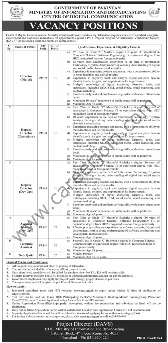 Ministry of Information & Broadcasting Jobs 29 September 2024 Dawn 1