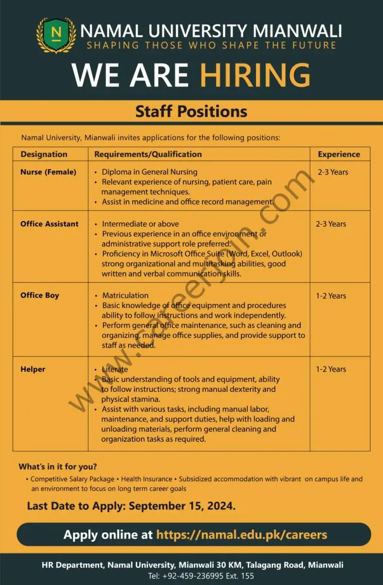 Namal University Jobs September 2024 2