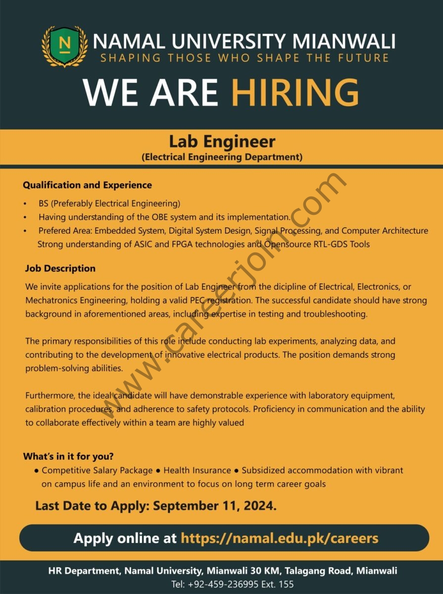 Namal University Jobs September 2024 1