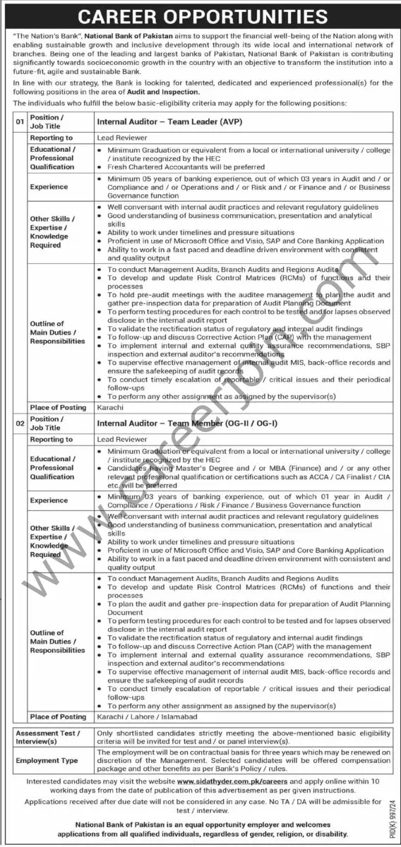 National Bank of Pakistan NBP Jobs 29 September 2024 Dawn 1